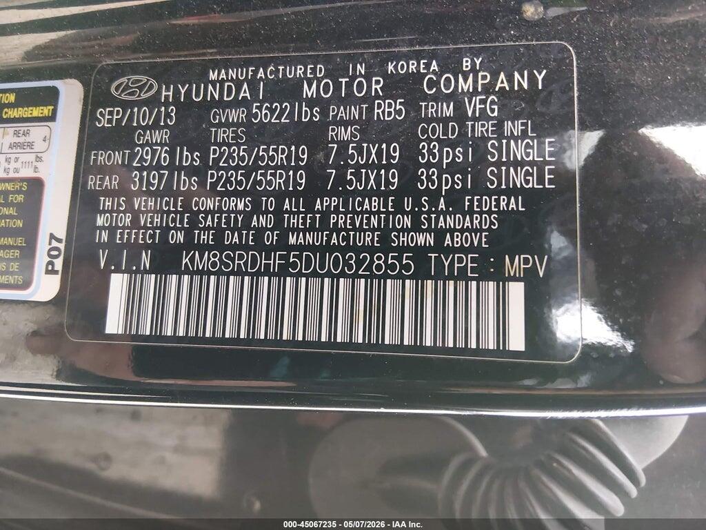 KM8SRDHF5DU032855 2013 HYUNDAI SANTA FE photo no. 9