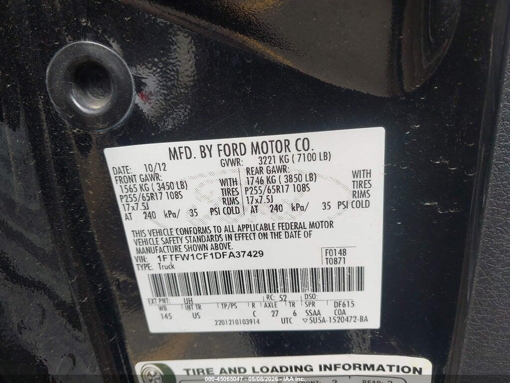 1FTFW1CF1DFA37429 2013 FORD F-150 photo no. 9