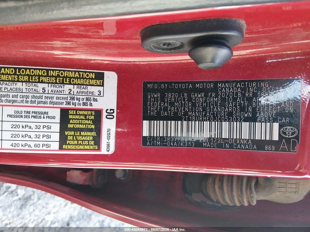 2T1BURHE0JC053032 2018 TOYOTA COROLLA photo no. 9