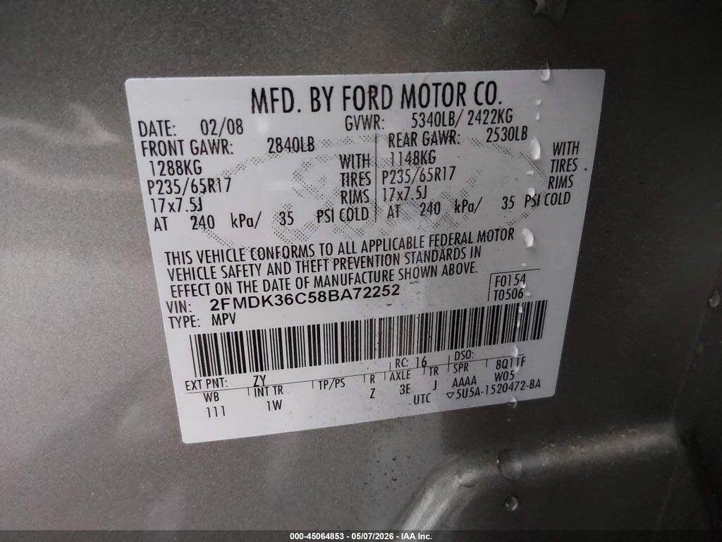2FMDK36C58BA72252 2008 FORD EDGE photo no. 9