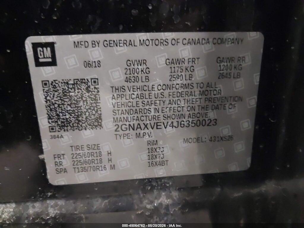 2GNAXVEV4J6350023 2018 CHEVROLET EQUINOX photo no. 9