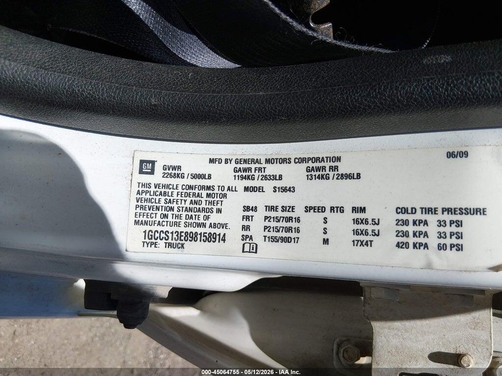 1GCCS13E898158914 2009 CHEVROLET COLORADO photo no. 9