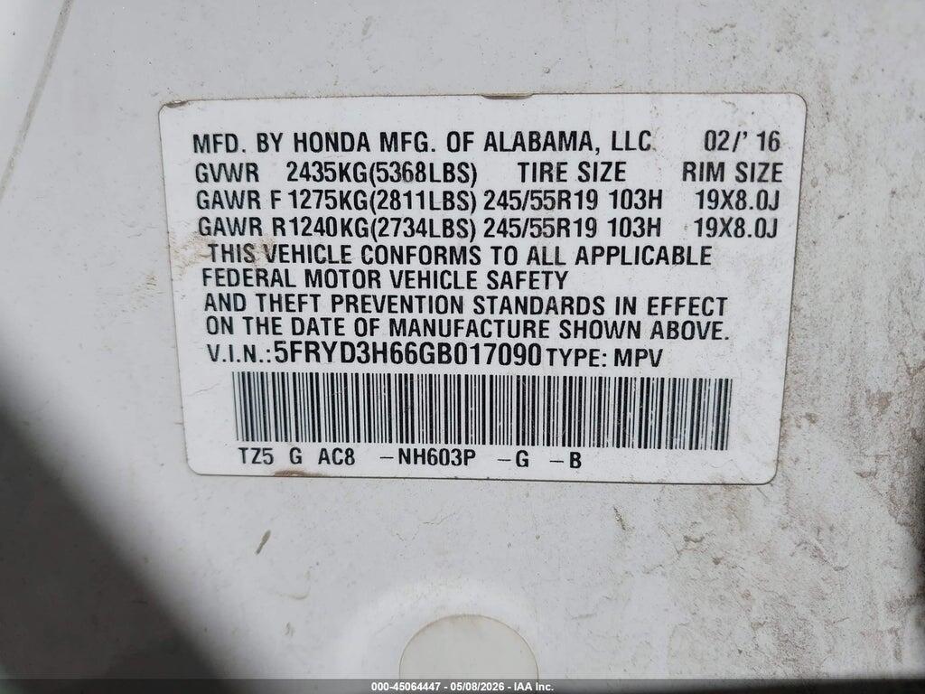 5FRYD3H66GB017090 2016 ACURA MDX photo no. 9