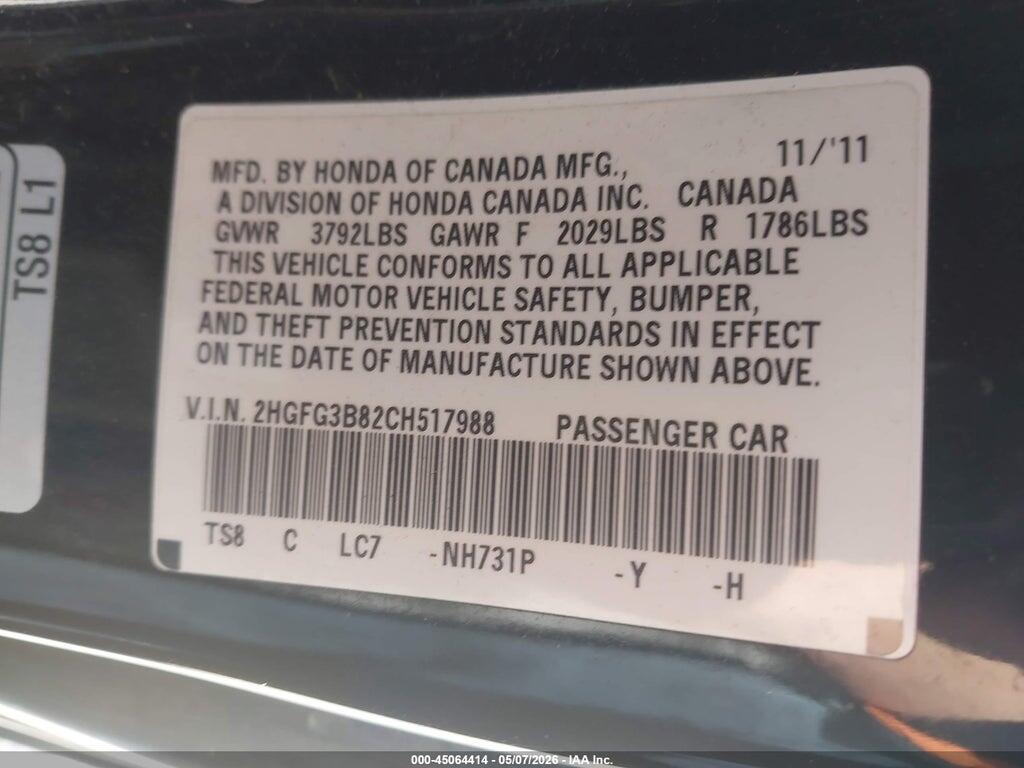 2HGFG3B82CH517988 2012 HONDA CIVIC photo no. 9