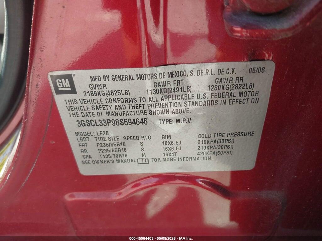 3GSCL33P98S694646 2008 SATURN VUE photo no. 9