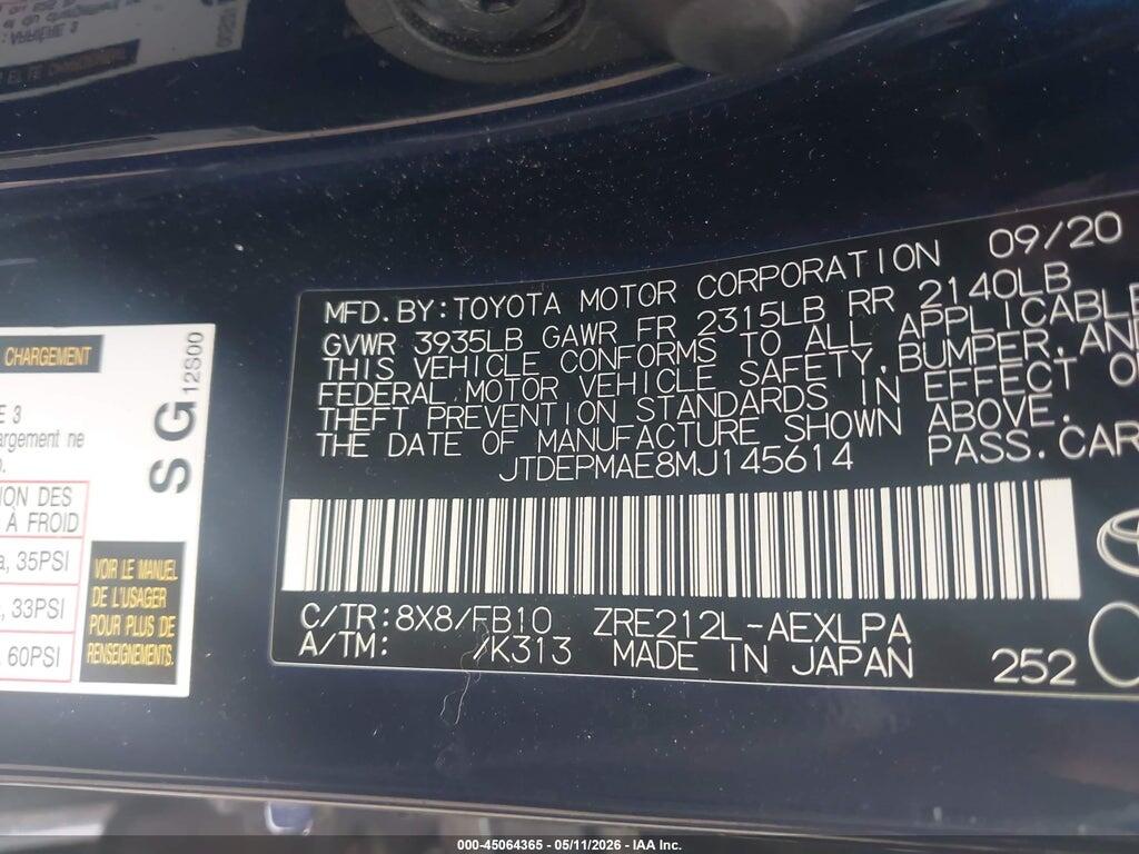 JTDEPMAE8MJ145614 2021 TOYOTA COROLLA photo no. 9
