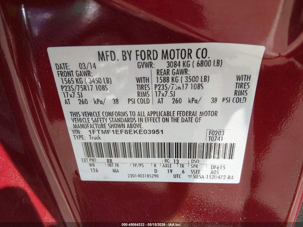1FTMF1EF8EKE03951 2014 FORD F-150 photo no. 9