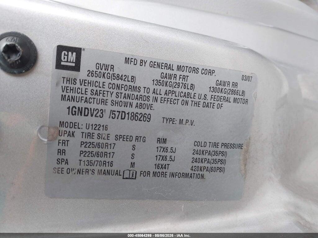 1GNDV23W57D186269 2007 CHEVROLET UPLANDER photo no. 9
