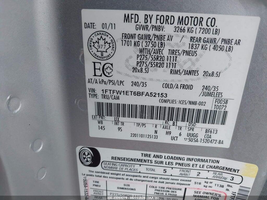 1FTFW1ET6BFA52153 2011 FORD F-150 photo no. 9