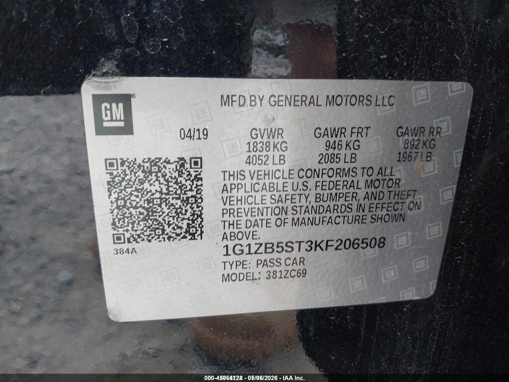 1G1ZB5ST3KF206508 2019 CHEVROLET MALIBU photo no. 9