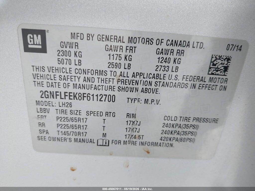 2GNFLFEK8F6112700 2015 CHEVROLET EQUINOX photo no. 9