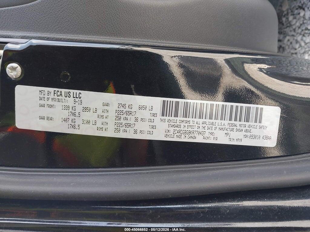 2C4RDGBG8KR770437 2019 DODGE GRAND CARAVAN photo no. 9