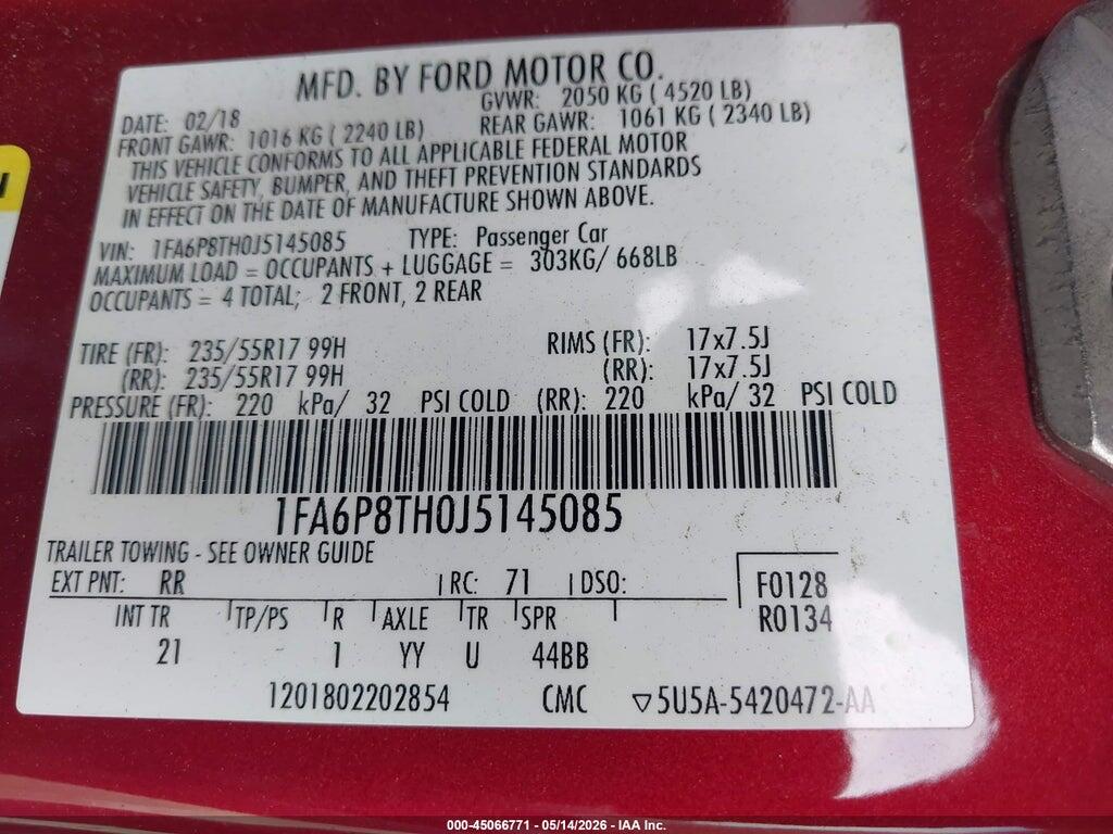 1FA6P8TH0J5145085 2018 FORD MUSTANG photo no. 9
