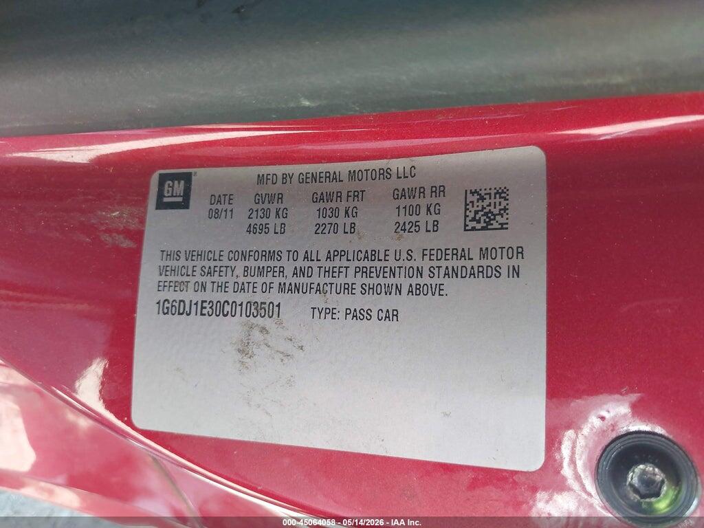 1G6DJ1E30C0103501 2012 CADILLAC CTS photo no. 9