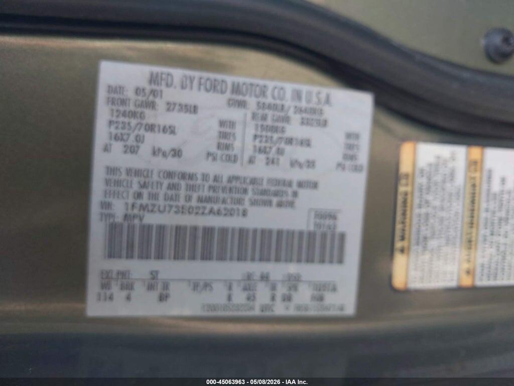1FMZU73E02ZA62018 2002 FORD EXPLORER photo no. 9