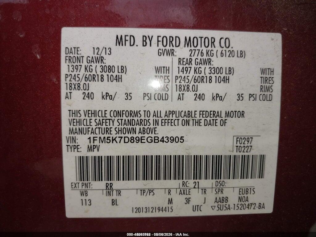 1FM5K7D89EGB43905 2014 FORD EXPLORER photo no. 9