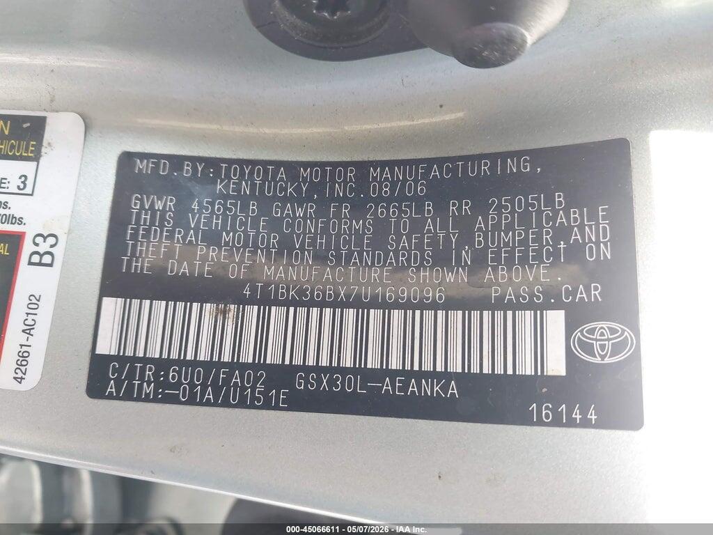 4T1BK36BX7U169096 2007 TOYOTA AVALON photo no. 9