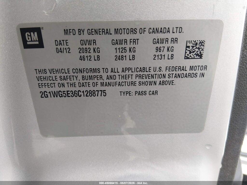 2G1WG5E36C1288775 2012 CHEVROLET IMPALA photo no. 9