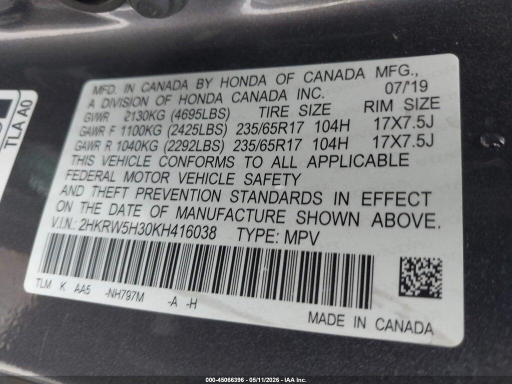 2HKRW5H30KH416038 2019 HONDA CR-V photo no. 9