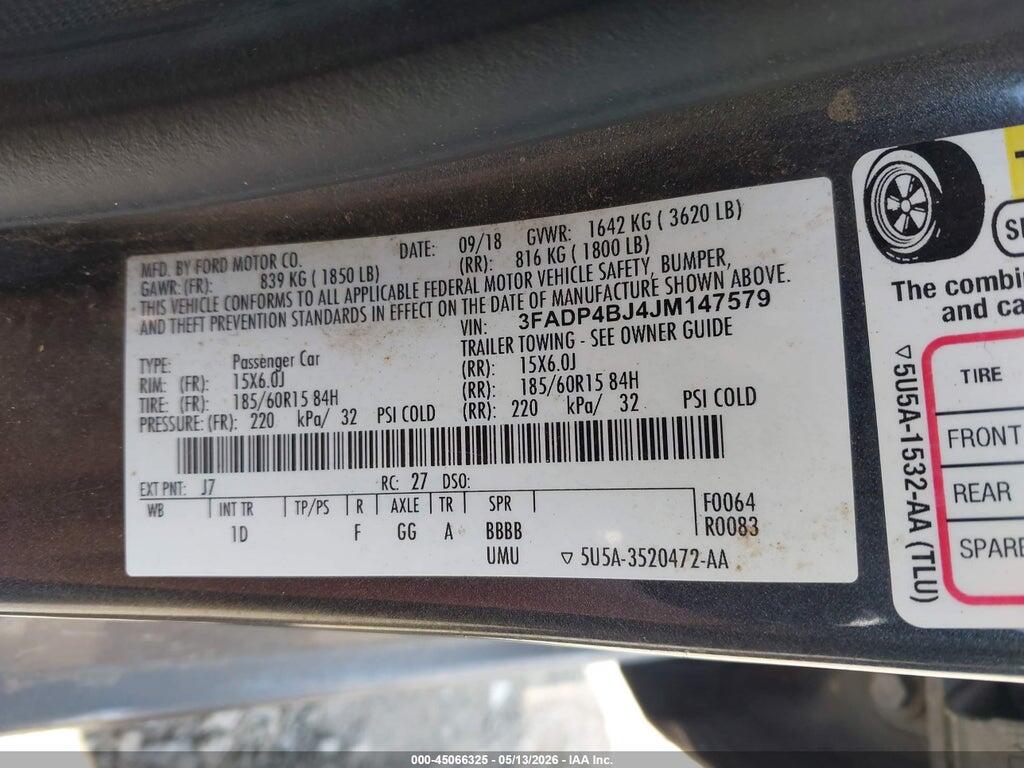3FADP4BJ4JM147579 2018 FORD FIESTA photo no. 9