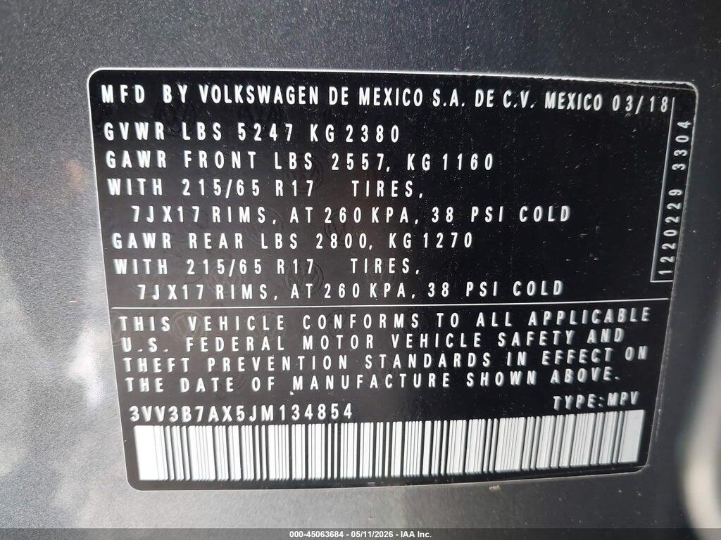 3VV3B7AX5JM134854 2018 VOLKSWAGEN TIGUAN photo no. 9