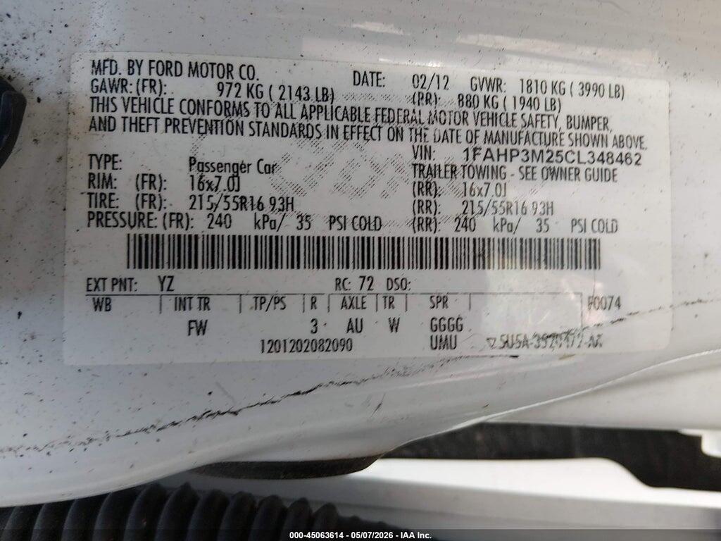 1FAHP3M25CL348462 2012 FORD FOCUS photo no. 9