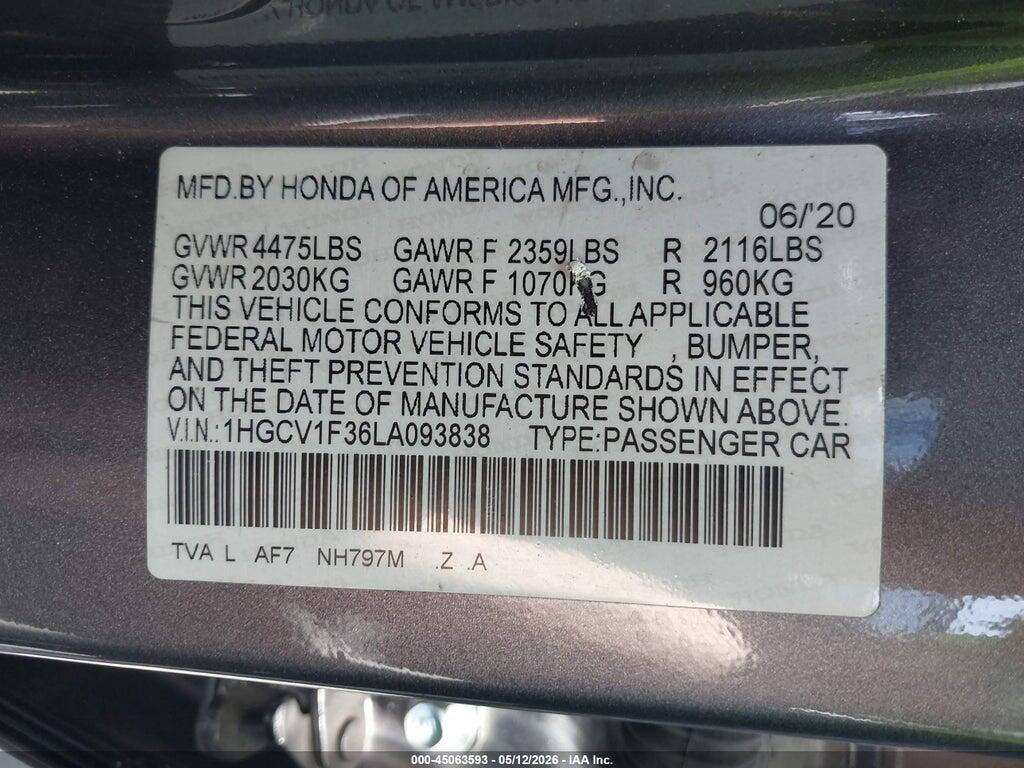 1HGCV1F36LA093838 2020 HONDA ACCORD photo no. 9