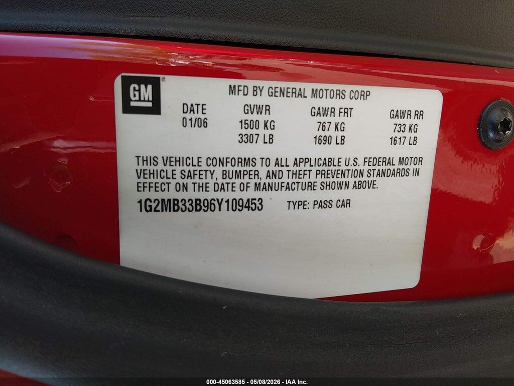 1G2MB33B96Y109453 2006 PONTIAC SOLSTICE photo no. 9