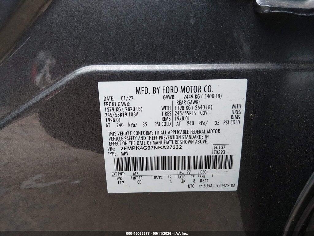 2FMPK4G97NBA27332 2022 FORD EDGE photo no. 9