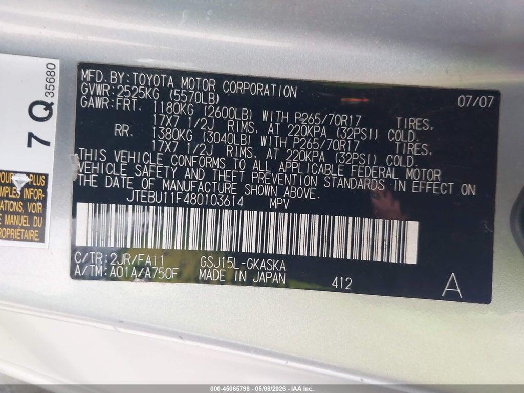 JTEBU11F480103614 2008 TOYOTA FJ CRUISER photo no. 9