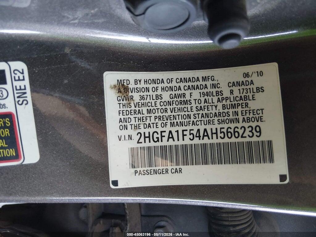 2HGFA1F54AH566239 2010 HONDA CIVIC photo no. 9