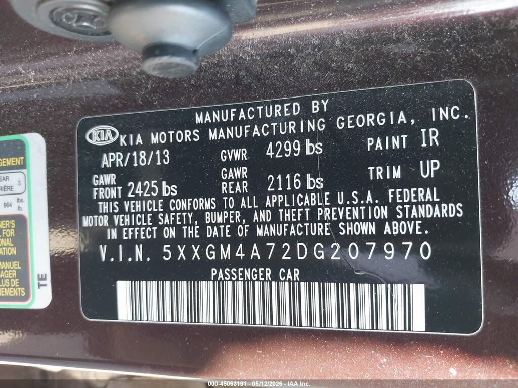 5XXGM4A72DG207970 2013 KIA OPTIMA photo no. 9