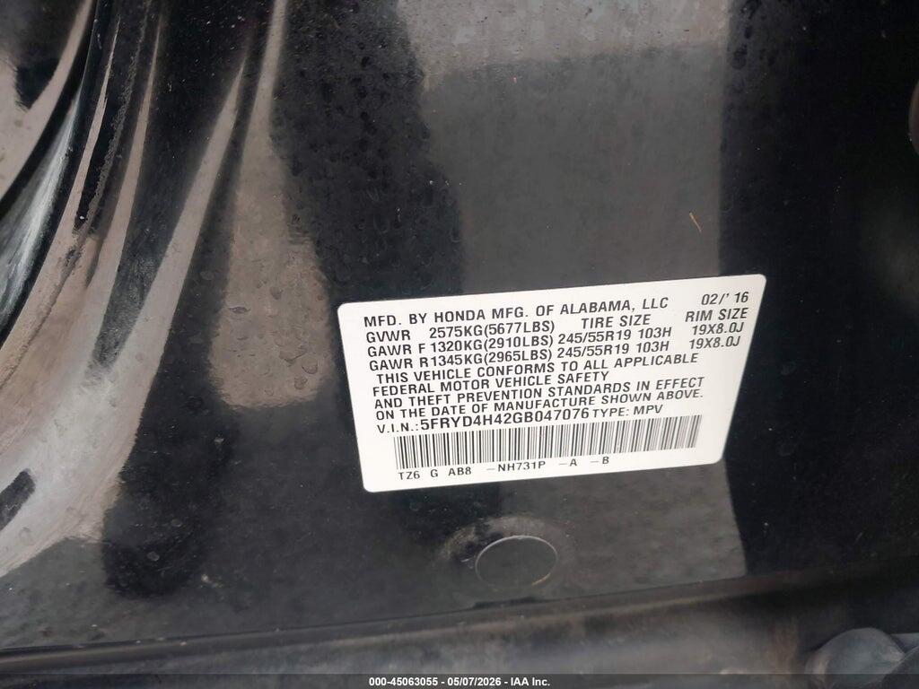5FRYD4H42GB047076 2016 ACURA MDX photo no. 9
