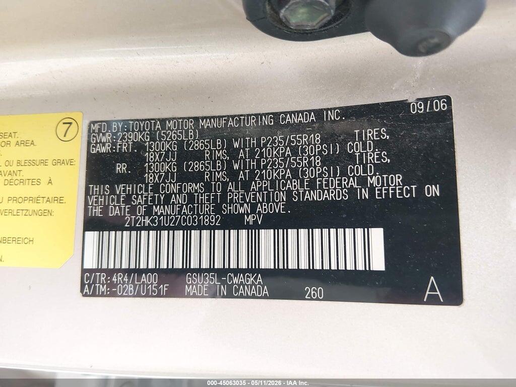 2T2HK31U27C031892 2007 LEXUS RX 350 photo no. 9