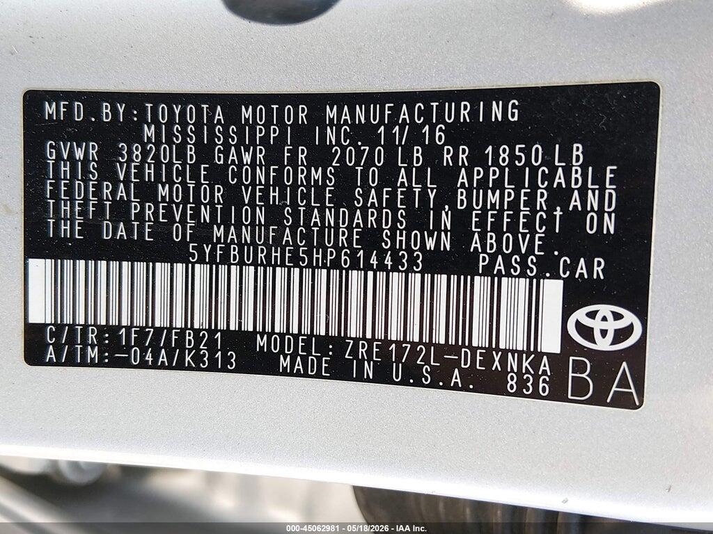 5YFBURHE5HP614433 2017 TOYOTA COROLLA photo no. 9
