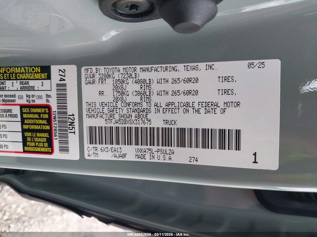 5TFJA5DBXSX317675 2025 TOYOTA TUNDRA photo no. 9