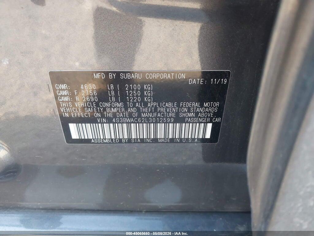 4S3BWAC62L3012599 2020 SUBARU LEGACY photo no. 9