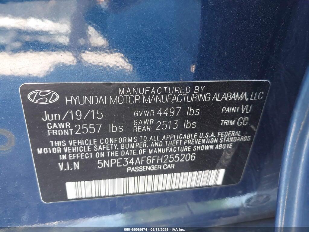 5NPE34AF6FH255206 2015 HYUNDAI SONATA photo no. 9