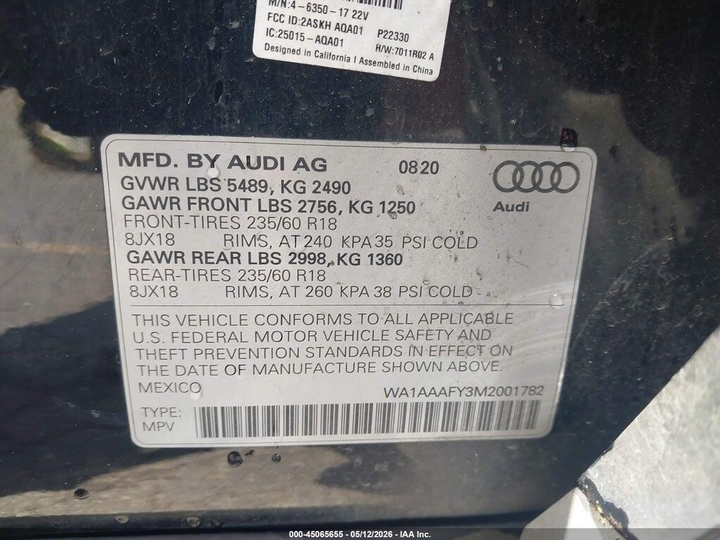 WA1AAAFY3M2001782 2021 AUDI Q5 photo no. 9