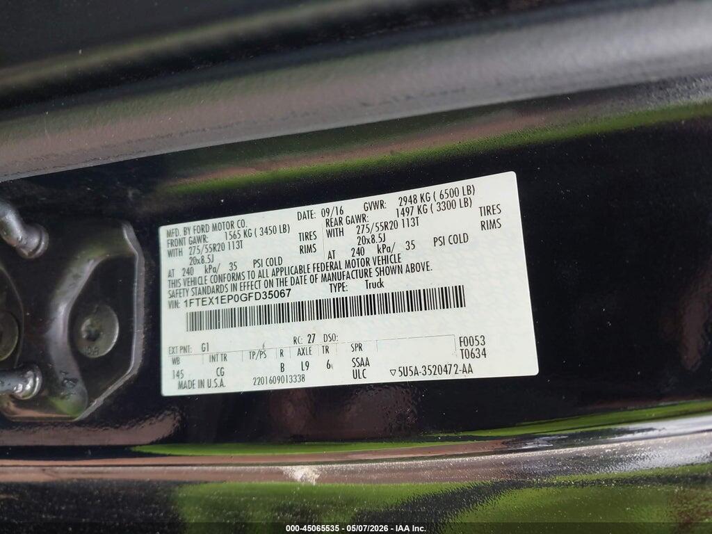 1FTEX1EP0GFD35067 2016 FORD F-150 photo no. 9