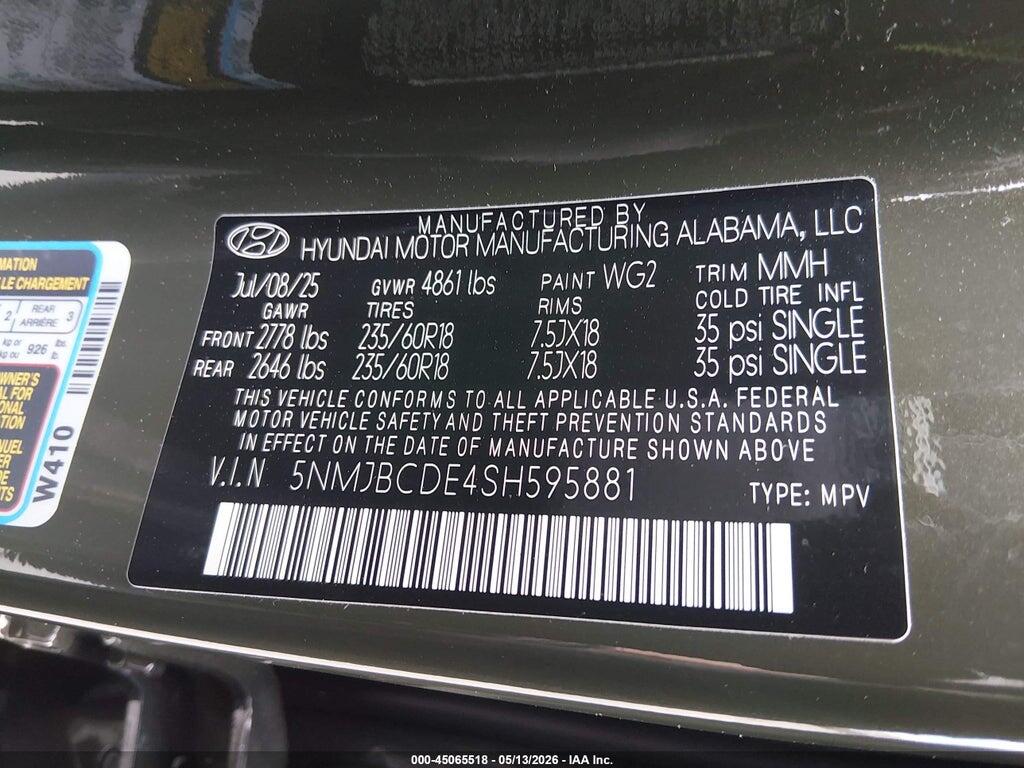 5NMJBCDE4SH595881 2025 HYUNDAI TUCSON photo no. 9