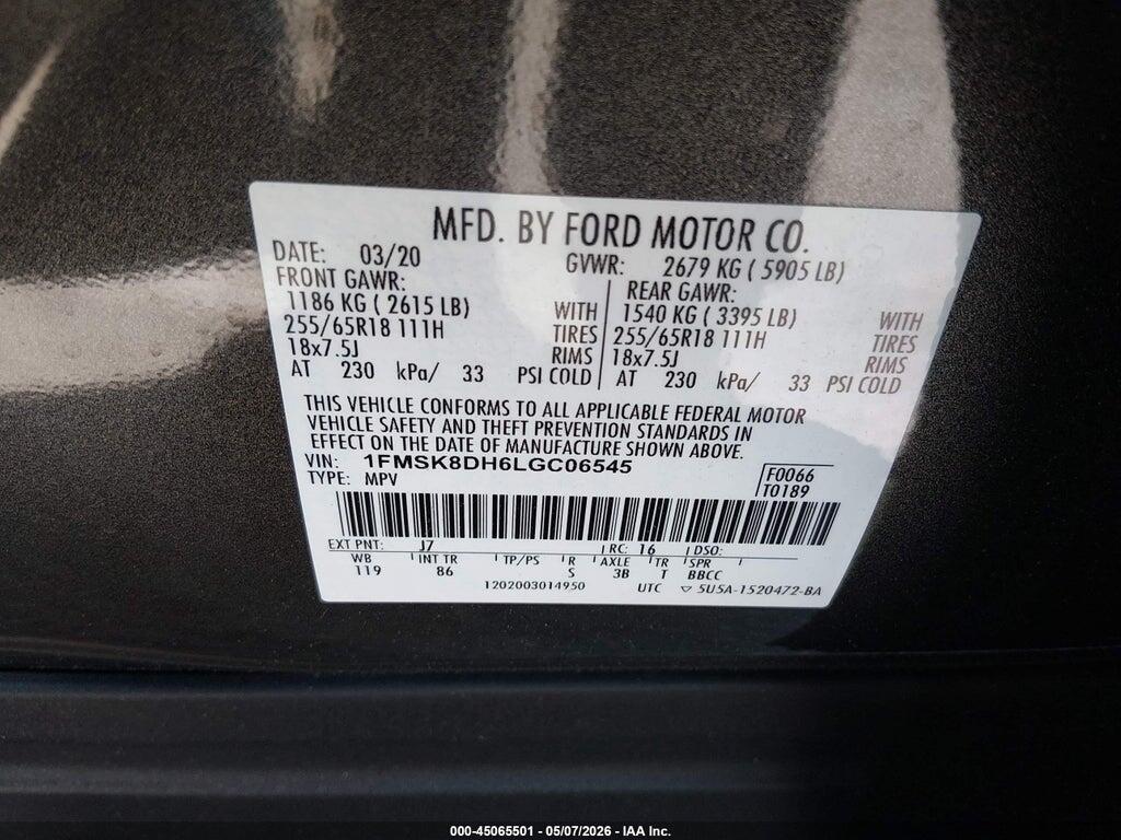 1FMSK8DH6LGC06545 2020 FORD EXPLORER photo no. 9