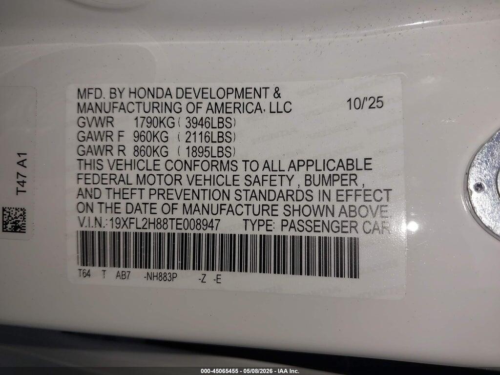 19XFL2H88TE008947 2026 HONDA CIVIC photo no. 9
