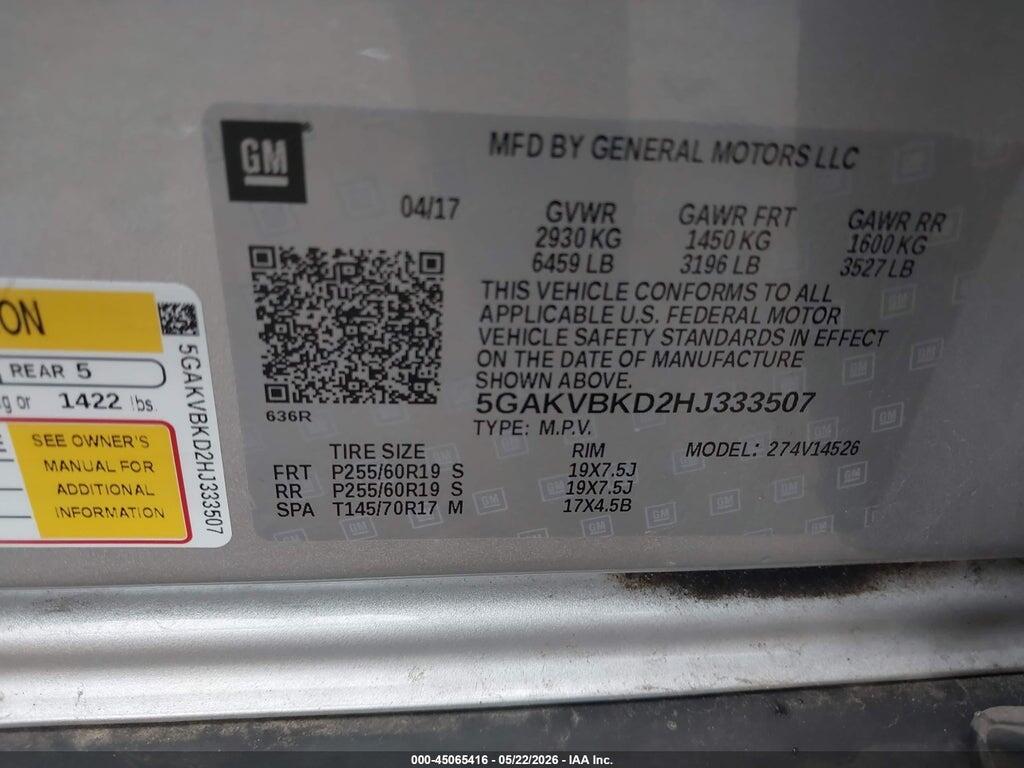 5GAKVBKD2HJ333507 2017 BUICK ENCLAVE photo no. 9