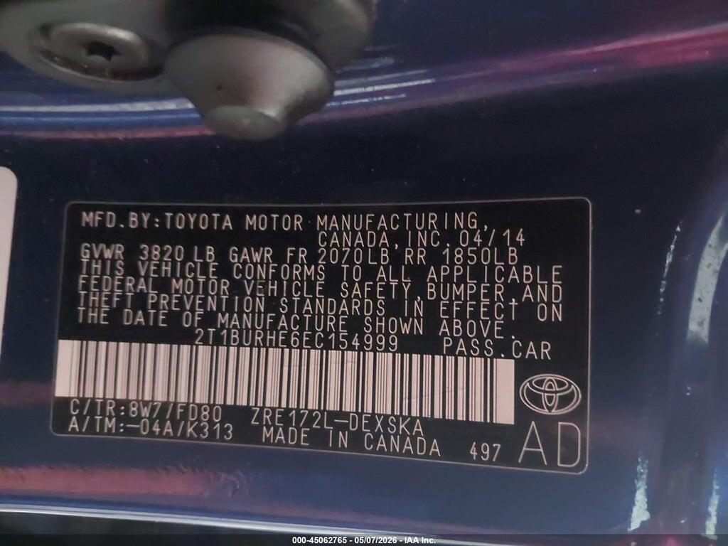 2T1BURHE6EC154999 2014 TOYOTA COROLLA photo no. 9