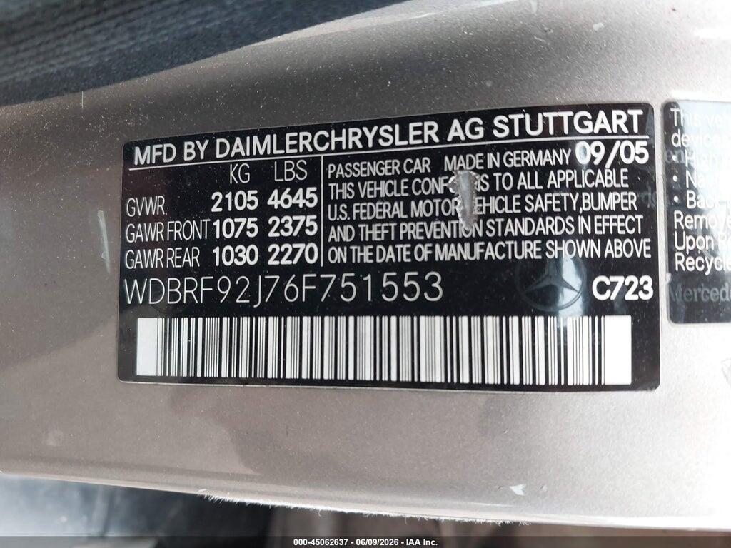 WDBRF92J76F751553 2006 MERCEDES-BENZ C 280 photo no. 9