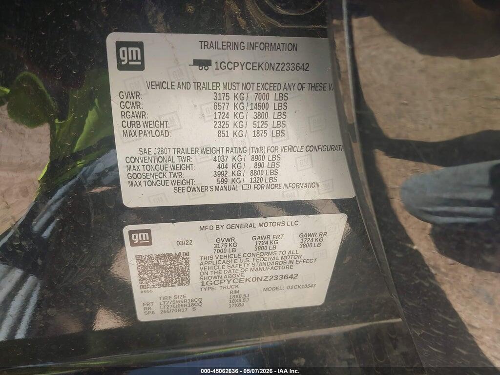 1GCPYCEK0NZ233642 2022 CHEVROLET SILVERADO 1500 LTD photo no. 9