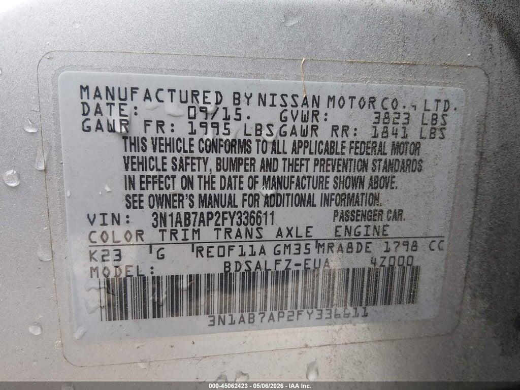 3N1AB7AP2FY336611 2015 NISSAN SENTRA photo no. 9