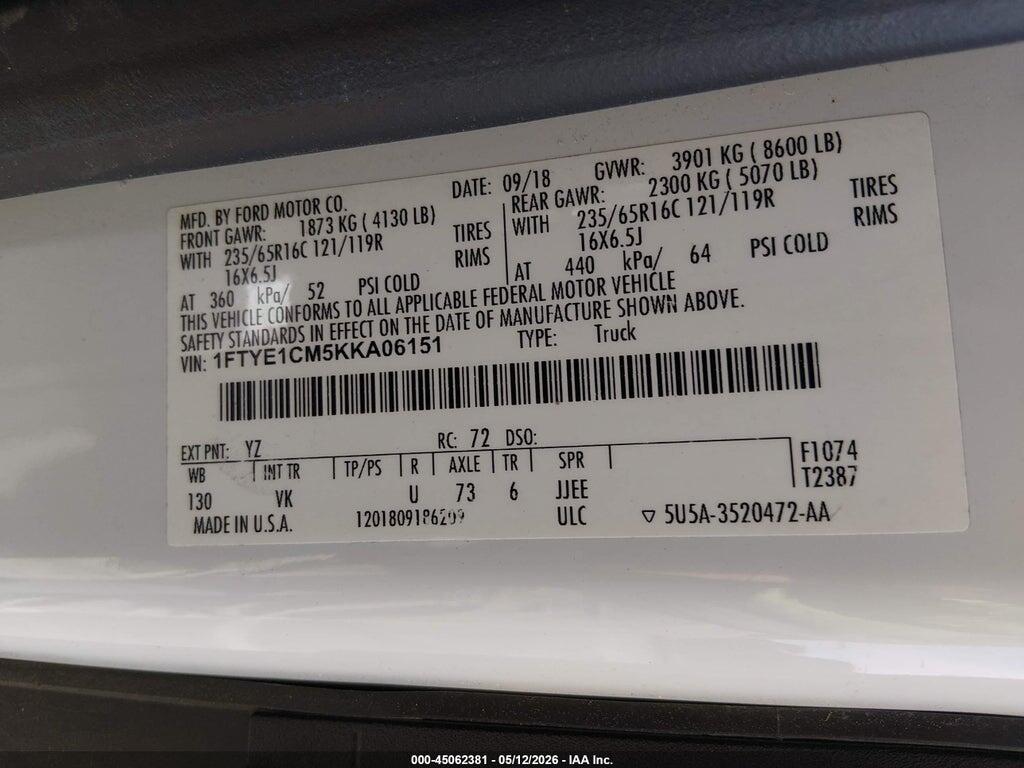 1FTYE1CM5KKA06151 2019 FORD TRANSIT-150 photo no. 9