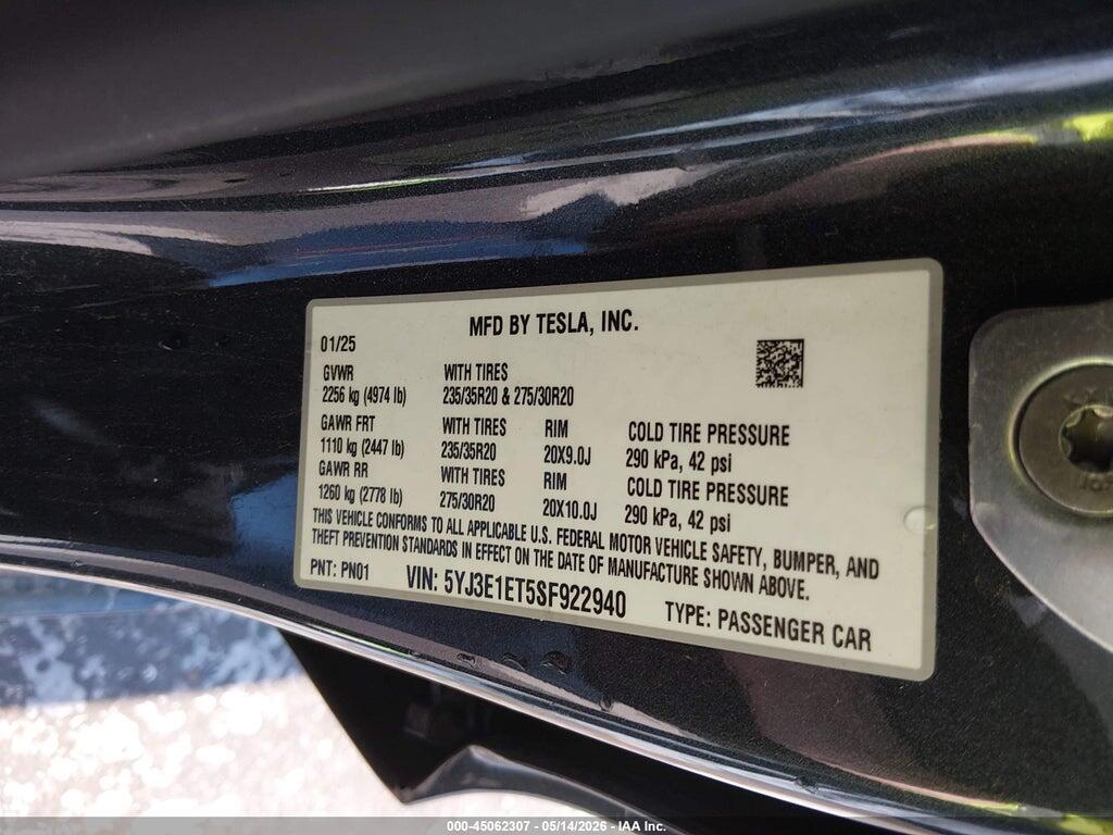 5YJ3E1ET5SF922940 2025 TESLA MODEL 3 photo no. 9